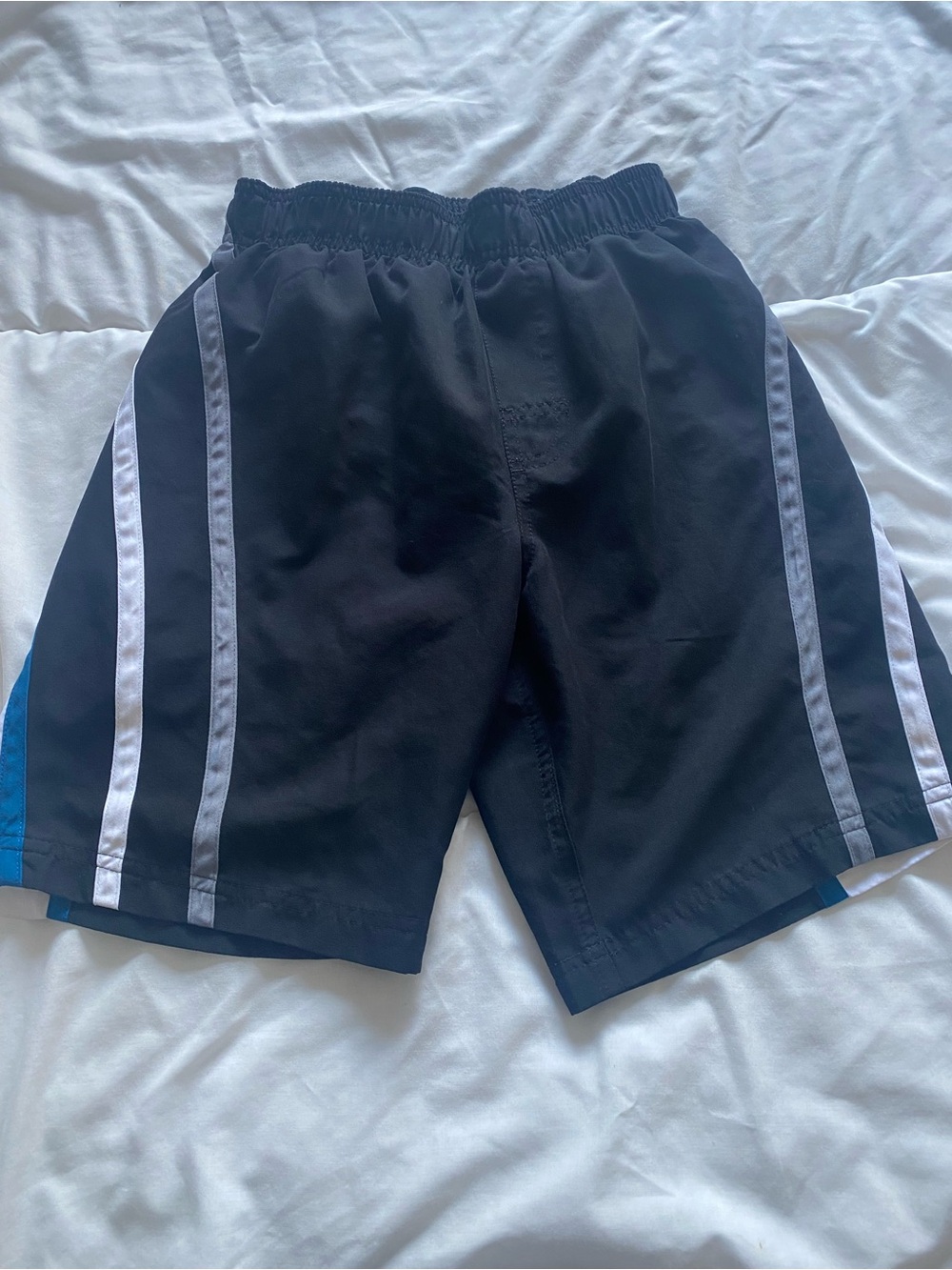 Ransom Black Swim Trunks with Blue Panels and White Stripes